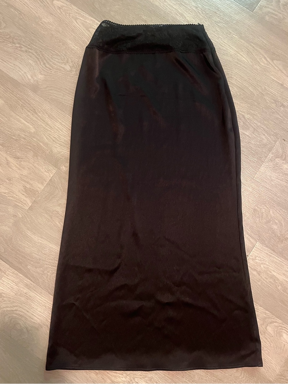 Zara Black Maxi Slip Skirt with Lace Waist